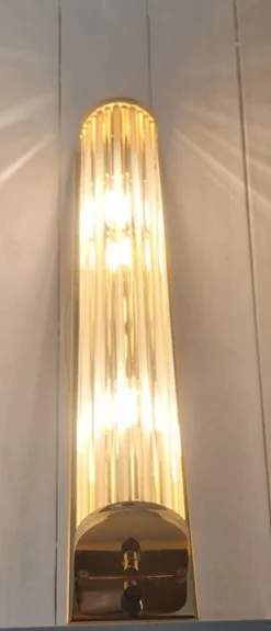 Hot Pamono German Flat Wall Lamp with Gold-Plated Metal and Glass Rods Shade, 1980s