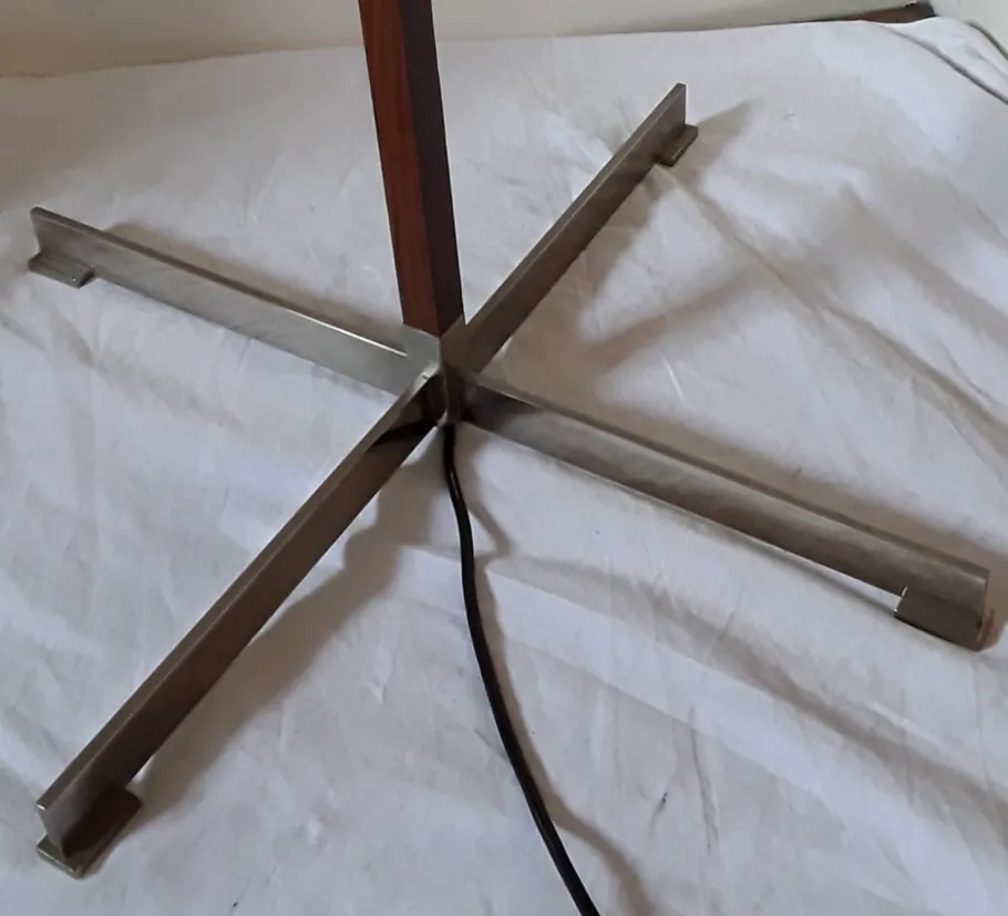 Best Pamono German Floor Lamp with Base in Teak & Chromed Steel and Red Silk Shade, 1970s