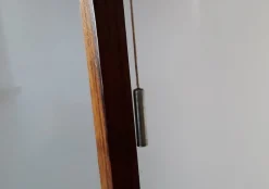 Best Pamono German Floor Lamp with Base in Teak & Chromed Steel and Red Silk Shade, 1970s