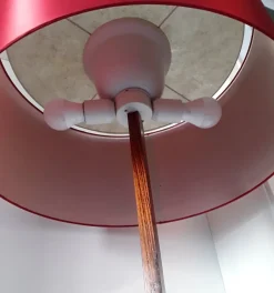 Best Pamono German Floor Lamp with Base in Teak & Chromed Steel and Red Silk Shade, 1970s