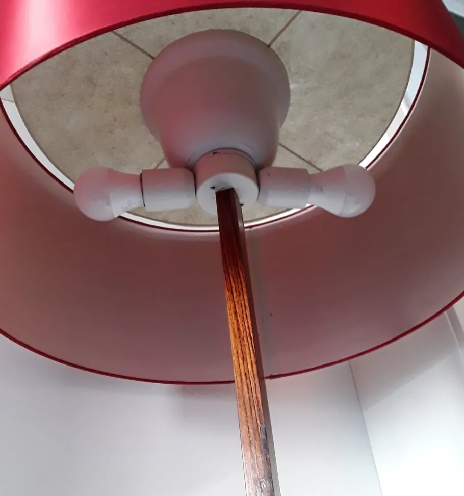 Best Pamono German Floor Lamp with Base in Teak & Chromed Steel and Red Silk Shade, 1970s