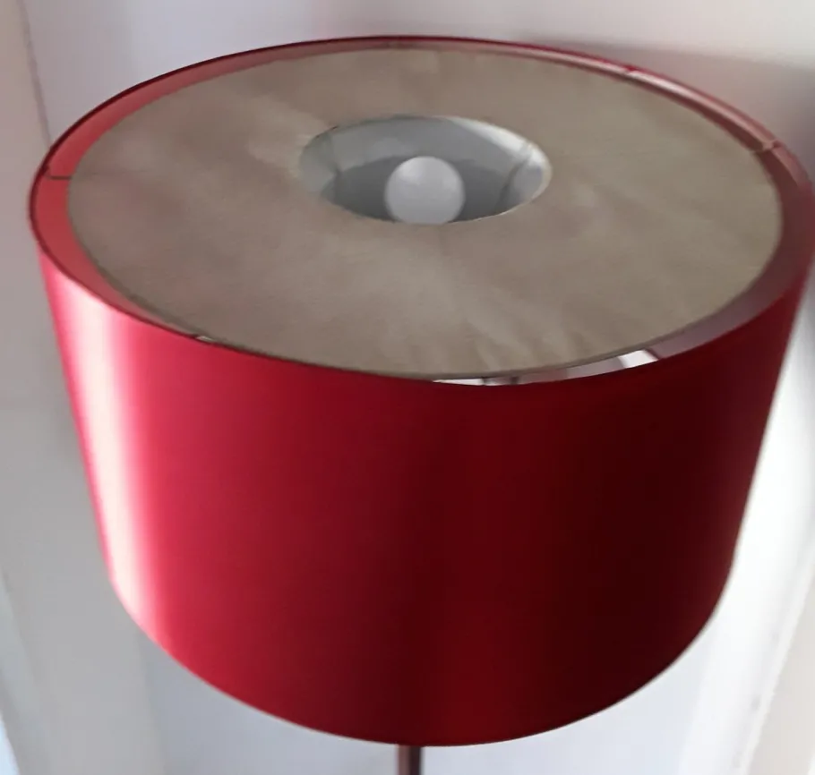 Best Pamono German Floor Lamp with Base in Teak & Chromed Steel and Red Silk Shade, 1970s