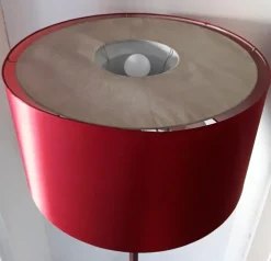 Best Pamono German Floor Lamp with Base in Teak & Chromed Steel and Red Silk Shade, 1970s