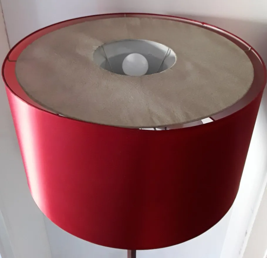 Best Pamono German Floor Lamp with Base in Teak & Chromed Steel and Red Silk Shade, 1970s