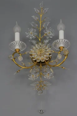 Online Pamono German Floral Wall Sconce in Crystal and Brass by Palwa for Palme & Walter, 1960s