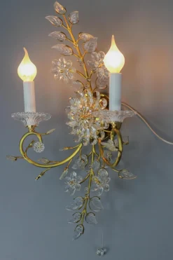 Online Pamono German Floral Wall Sconce in Crystal and Brass by Palwa for Palme & Walter, 1960s