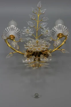 Online Pamono German Floral Wall Sconce in Crystal and Brass by Palwa for Palme & Walter, 1960s