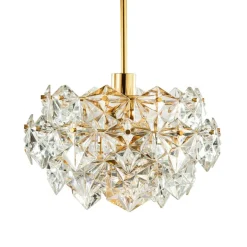 Pamono German Gold-Plated Chandelier with Faceted Hexagonal Crystals from Kinkeldey, 1960s