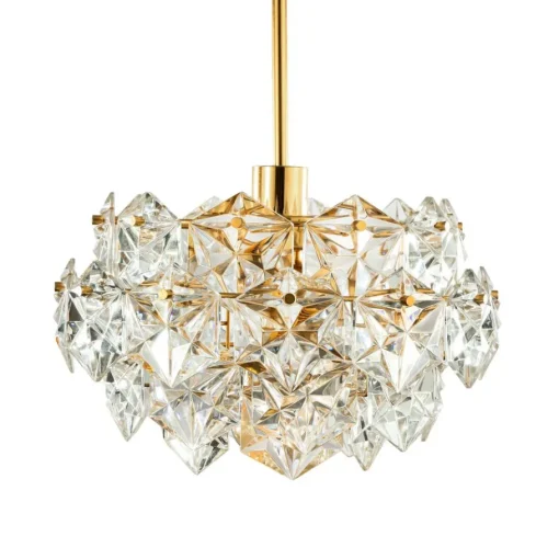 Pamono German Gold-Plated Chandelier with Faceted Hexagonal Crystals from Kinkeldey, 1960s