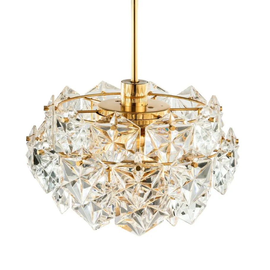 Pamono German Gold-Plated Chandelier with Faceted Hexagonal Crystals from Kinkeldey, 1960s