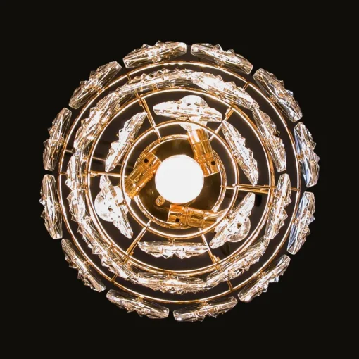 Pamono German Gold-Plated Chandelier with Faceted Hexagonal Crystals from Kinkeldey, 1960s