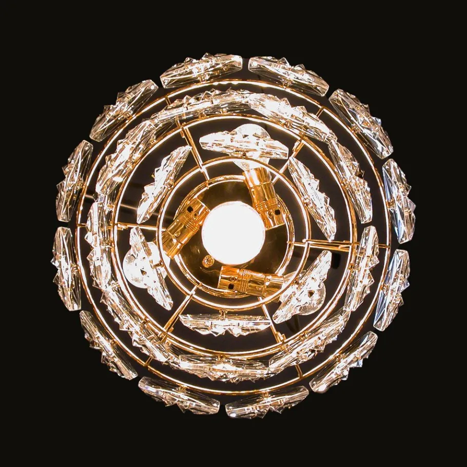 Pamono German Gold-Plated Chandelier with Faceted Hexagonal Crystals from Kinkeldey, 1960s