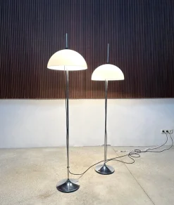 Clearance Pamono German Height Adjustable Mushroom Floor Lamps with Chromed Tulip Bases, 1960s, Set of 2