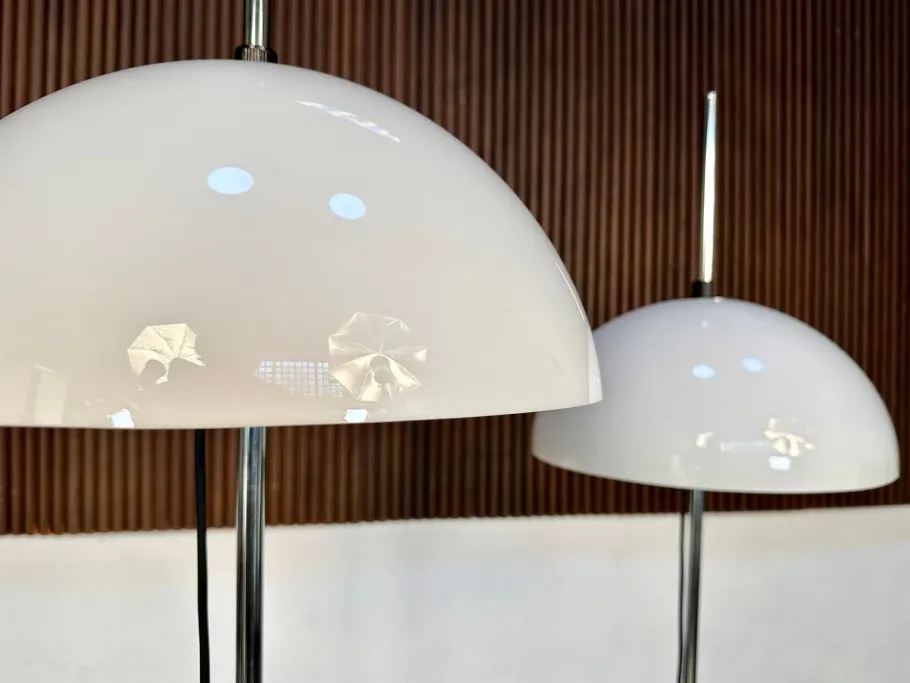 Clearance Pamono German Height Adjustable Mushroom Floor Lamps with Chromed Tulip Bases, 1960s, Set of 2