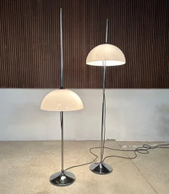 Clearance Pamono German Height Adjustable Mushroom Floor Lamps with Chromed Tulip Bases, 1960s, Set of 2