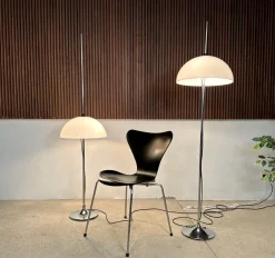 Clearance Pamono German Height Adjustable Mushroom Floor Lamps with Chromed Tulip Bases, 1960s, Set of 2