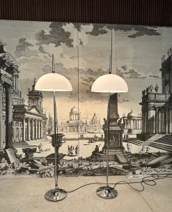 Clearance Pamono German Height Adjustable Mushroom Floor Lamps with Chromed Tulip Bases, 1960s, Set of 2