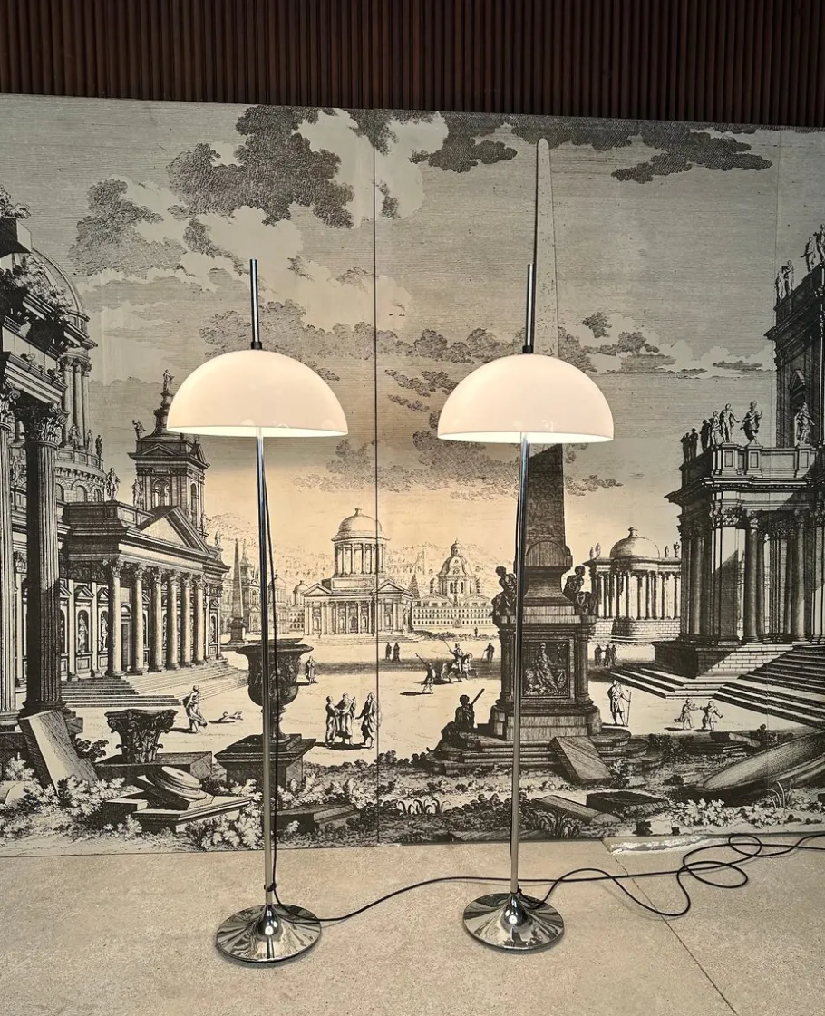 Clearance Pamono German Height Adjustable Mushroom Floor Lamps with Chromed Tulip Bases, 1960s, Set of 2