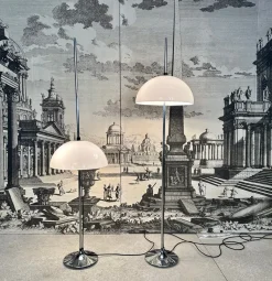Clearance Pamono German Height Adjustable Mushroom Floor Lamps with Chromed Tulip Bases, 1960s, Set of 2