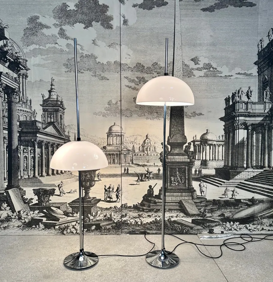 Clearance Pamono German Height Adjustable Mushroom Floor Lamps with Chromed Tulip Bases, 1960s, Set of 2