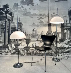 Clearance Pamono German Height Adjustable Mushroom Floor Lamps with Chromed Tulip Bases, 1960s, Set of 2