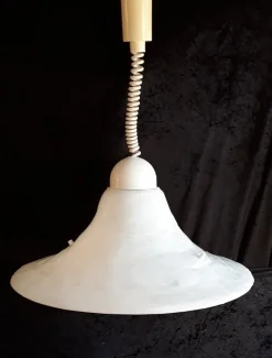 Discount Pamono German Height-Adjustable Ceiling Lamp in White Polyester with a Cream-Colored Cable and Canopy from Cristallux, 1970s