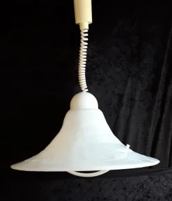 Discount Pamono German Height-Adjustable Ceiling Lamp in White Polyester with a Cream-Colored Cable and Canopy from Cristallux, 1970s