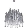 Discount Pamono German Iced Glass Chandelier with Crystal Rods & Chrome from Kinkeldey, 1960s