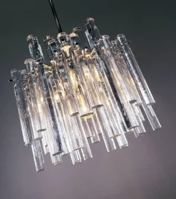Discount Pamono German Iced Glass Chandelier with Crystal Rods & Chrome from Kinkeldey, 1960s