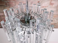 Discount Pamono German Iced Glass Chandelier with Crystal Rods & Chrome from Kinkeldey, 1960s