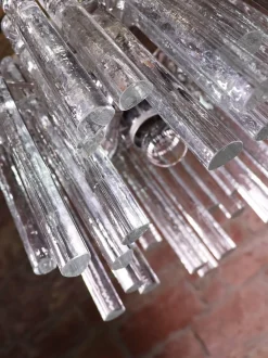 Discount Pamono German Iced Glass Chandelier with Crystal Rods & Chrome from Kinkeldey, 1960s