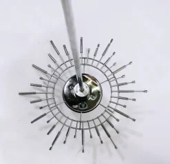 Discount Pamono German Iced Glass Chandelier with Crystal Rods & Chrome from Kinkeldey, 1960s