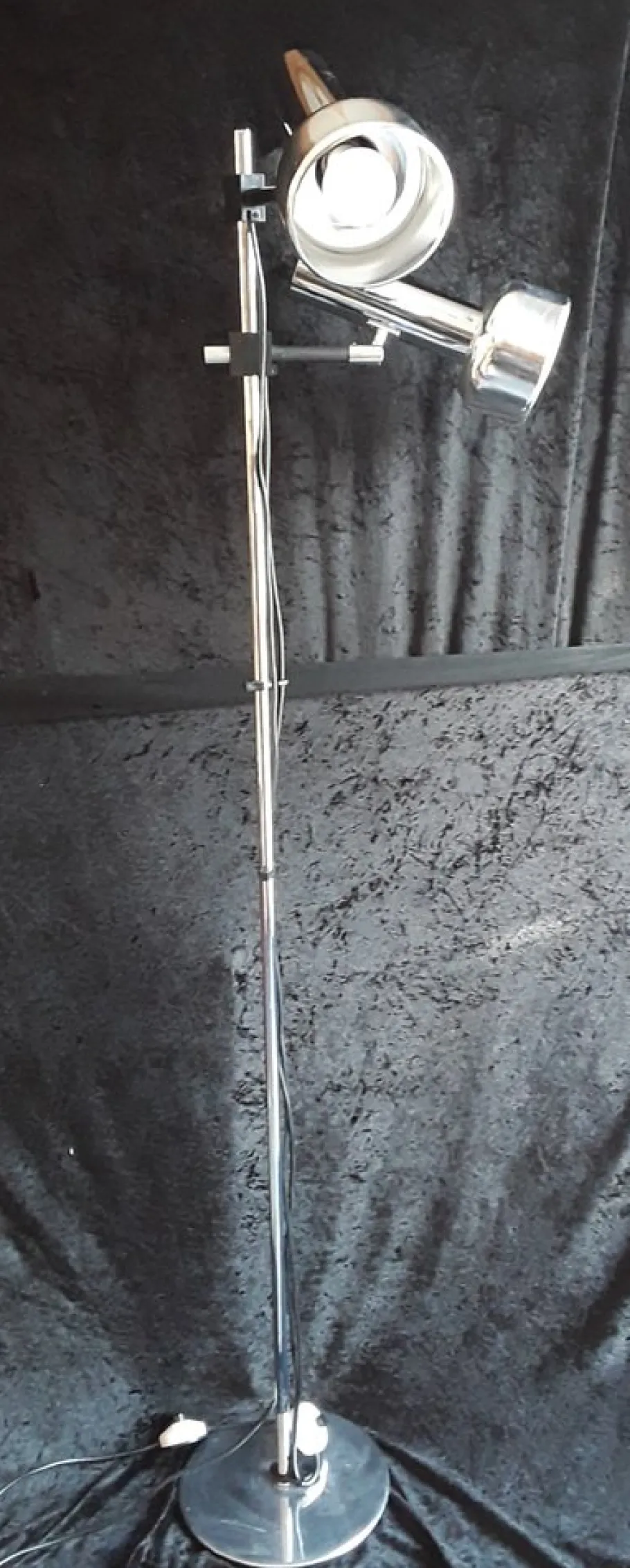 New Pamono German 2-Light Multi-Adjustable Floor Lamp with Chrome-Plated Metal Frame, Black Plastic Mount and Chrome Reflectors from Staff, 1970s