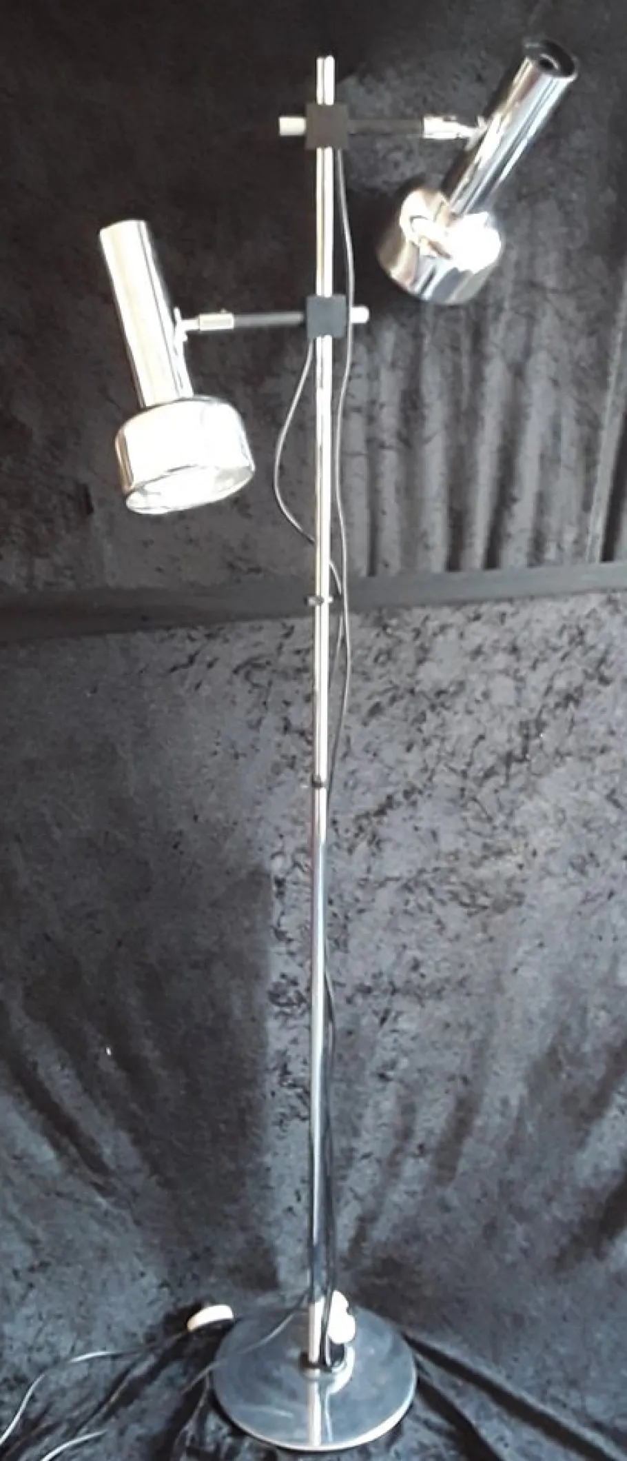 New Pamono German 2-Light Multi-Adjustable Floor Lamp with Chrome-Plated Metal Frame, Black Plastic Mount and Chrome Reflectors from Staff, 1970s