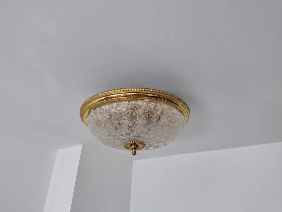 Online Pamono German Murano Ice Glass Flush Mount, 1960s