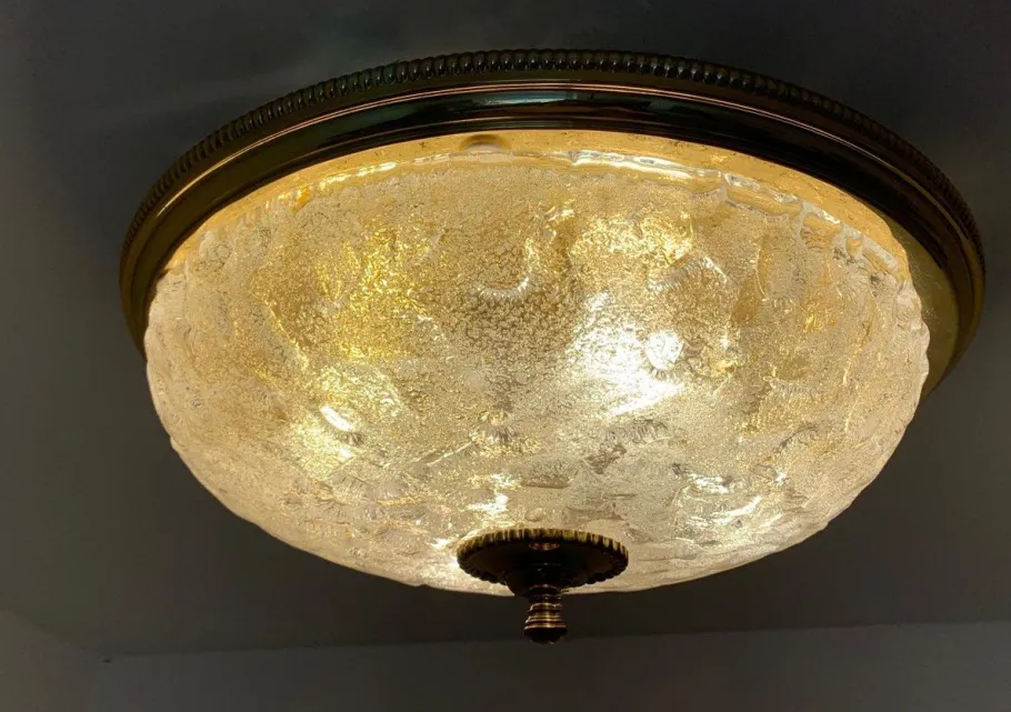 Online Pamono German Murano Ice Glass Flush Mount, 1960s