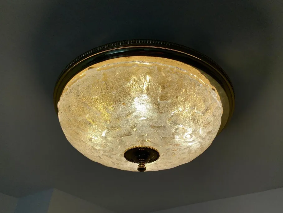Online Pamono German Murano Ice Glass Flush Mount, 1960s