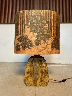 Outlet Pamono German Sculptural Ceramic Art Table Lamp With Batik Shade, 1960s