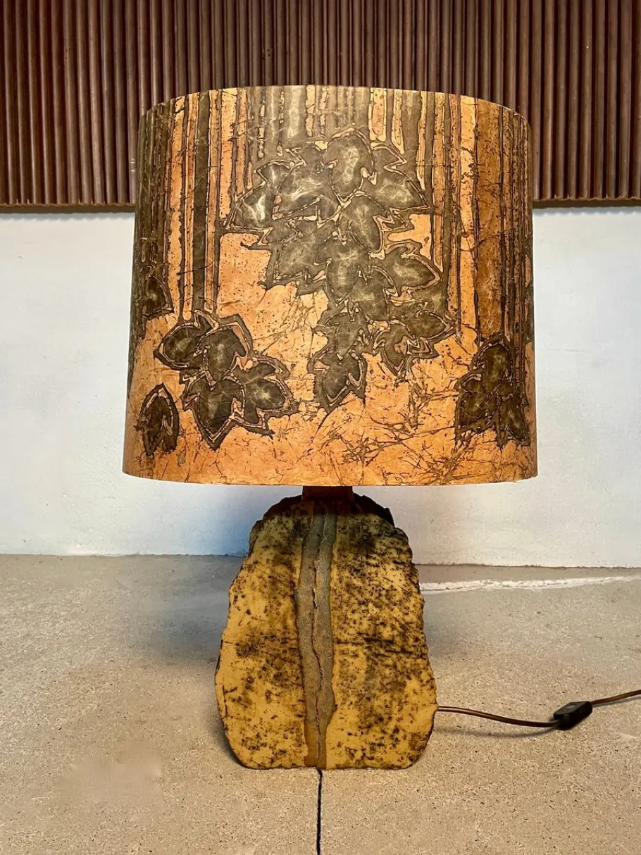 Outlet Pamono German Sculptural Ceramic Art Table Lamp With Batik Shade, 1960s