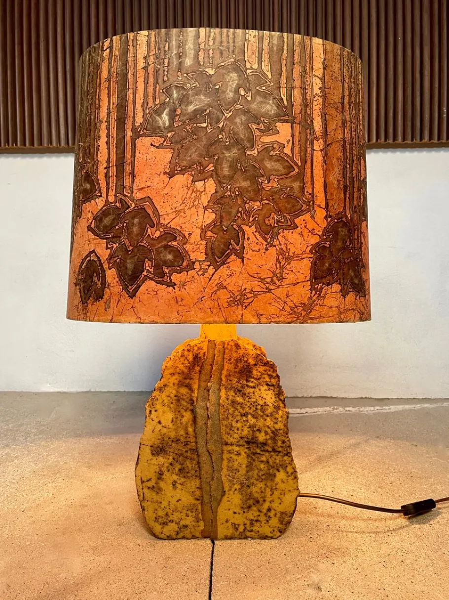 Outlet Pamono German Sculptural Ceramic Art Table Lamp With Batik Shade, 1960s