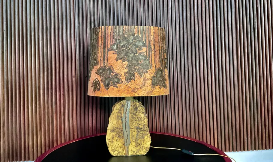 Outlet Pamono German Sculptural Ceramic Art Table Lamp With Batik Shade, 1960s