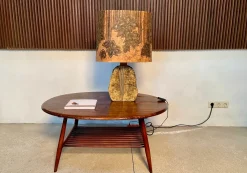 Outlet Pamono German Sculptural Ceramic Art Table Lamp With Batik Shade, 1960s