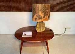 Outlet Pamono German Sculptural Ceramic Art Table Lamp With Batik Shade, 1960s