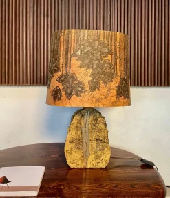 Outlet Pamono German Sculptural Ceramic Art Table Lamp With Batik Shade, 1960s