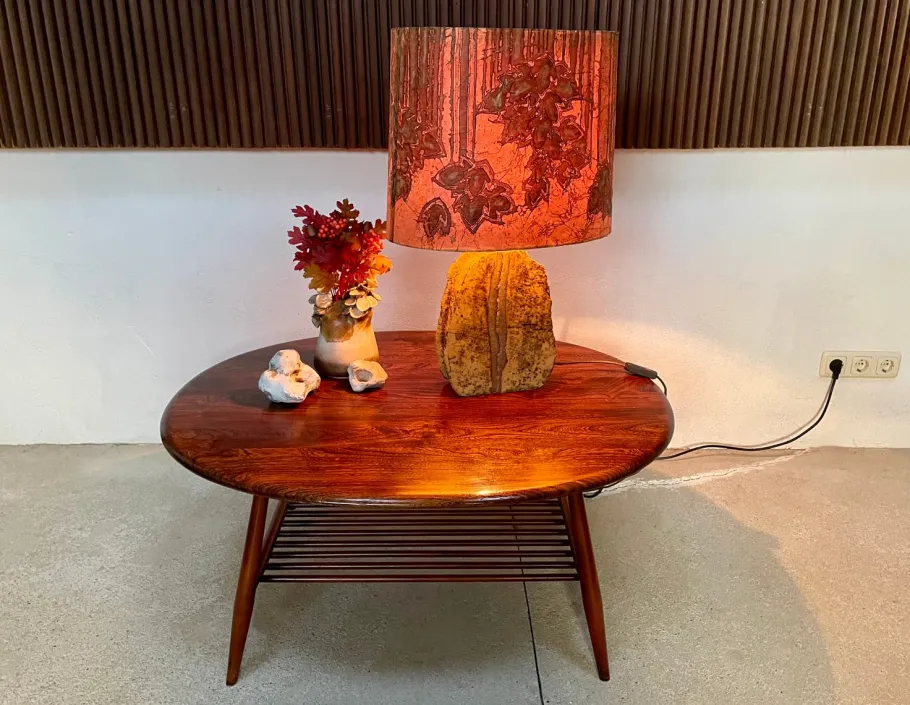 Outlet Pamono German Sculptural Ceramic Art Table Lamp With Batik Shade, 1960s