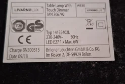 Discount Pamono German Table Lamp with Chrome-Plated Metal Base, White Glass Shade and Touch Sensor from Briloner Leuchten, 2018