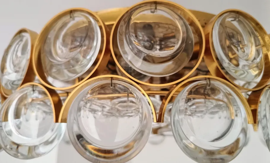 Best Pamono Gilded Brass and Crystal Glass Ceiling Light from Palwa, Germany, 1970s