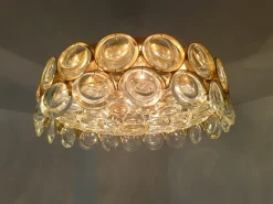 Best Pamono Gilded Brass and Crystal Glass Ceiling Light from Palwa, Germany, 1970s