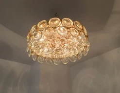 Best Pamono Gilded Brass and Crystal Glass Ceiling Light from Palwa, Germany, 1970s