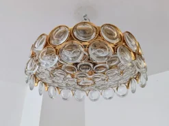Best Pamono Gilded Brass and Crystal Glass Ceiling Light from Palwa, Germany, 1970s
